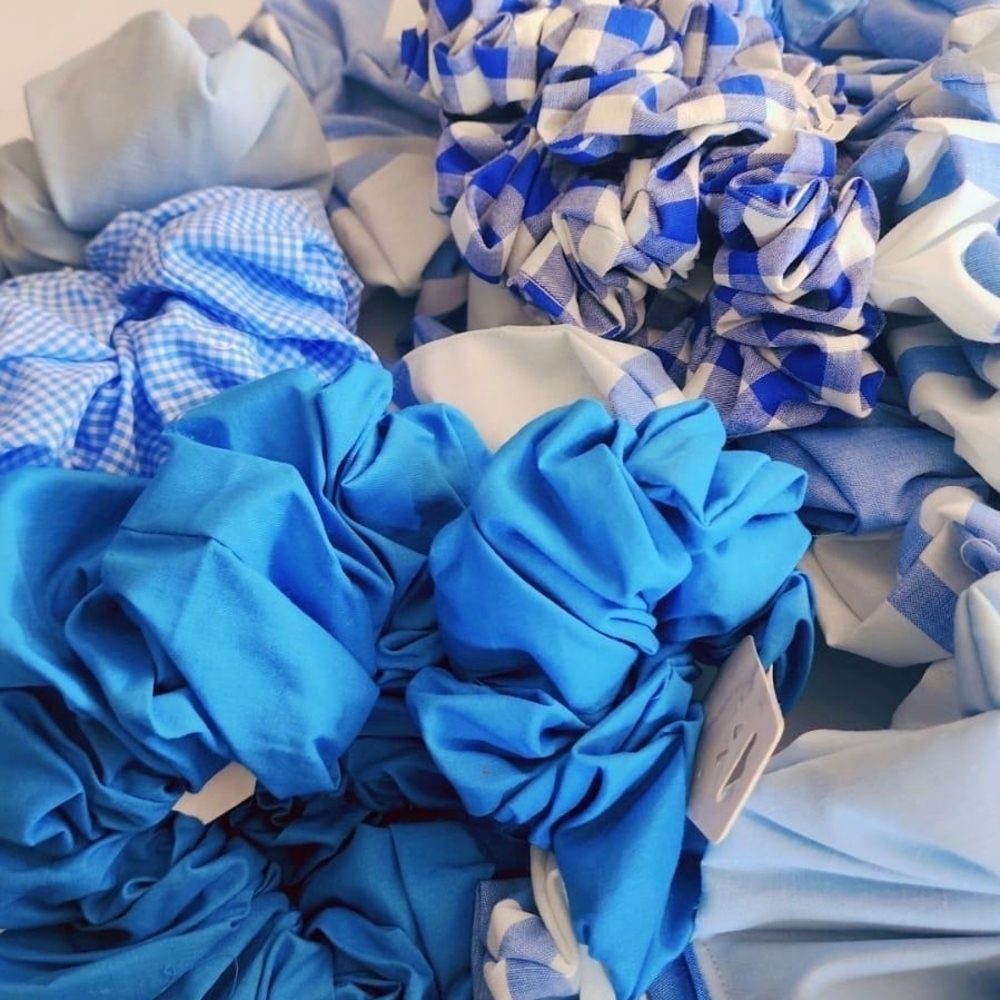 Blue and White Scrunchie Set